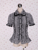 Vichy blanc noir Lolita Blouse manches courtes volants dentelle Déguisements Halloween