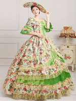 Victoria Robe Costume Rococo Femmes Désuisement Vintage robe boule Floral imprimé robe avec chapeau Déguisements Halloween