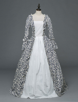 Victoria Robe Costume Rétro Robe Rococo de bal mascarade Dark Navy imprimé floral Royal manches longues Déguisement Vintage Déguisements Halloween