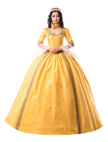 Victoria Robe Costumes rétro doré en dentelle Style Set Satin mat femmes Vintage Déguisements Halloween