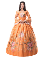 Victoria Robe Costumes rétro orange en mat satiné imprimé floral Robe d
